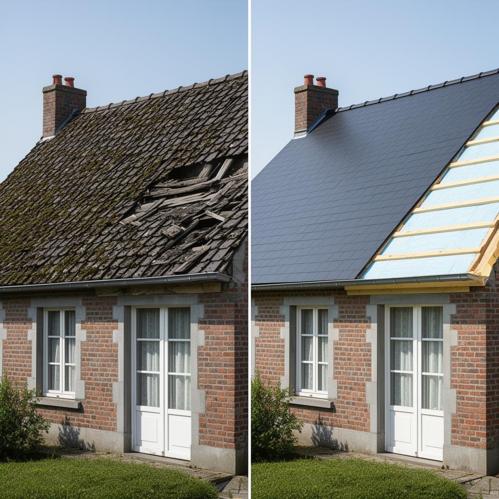 Toiture avant et après rénovation en Wallonie